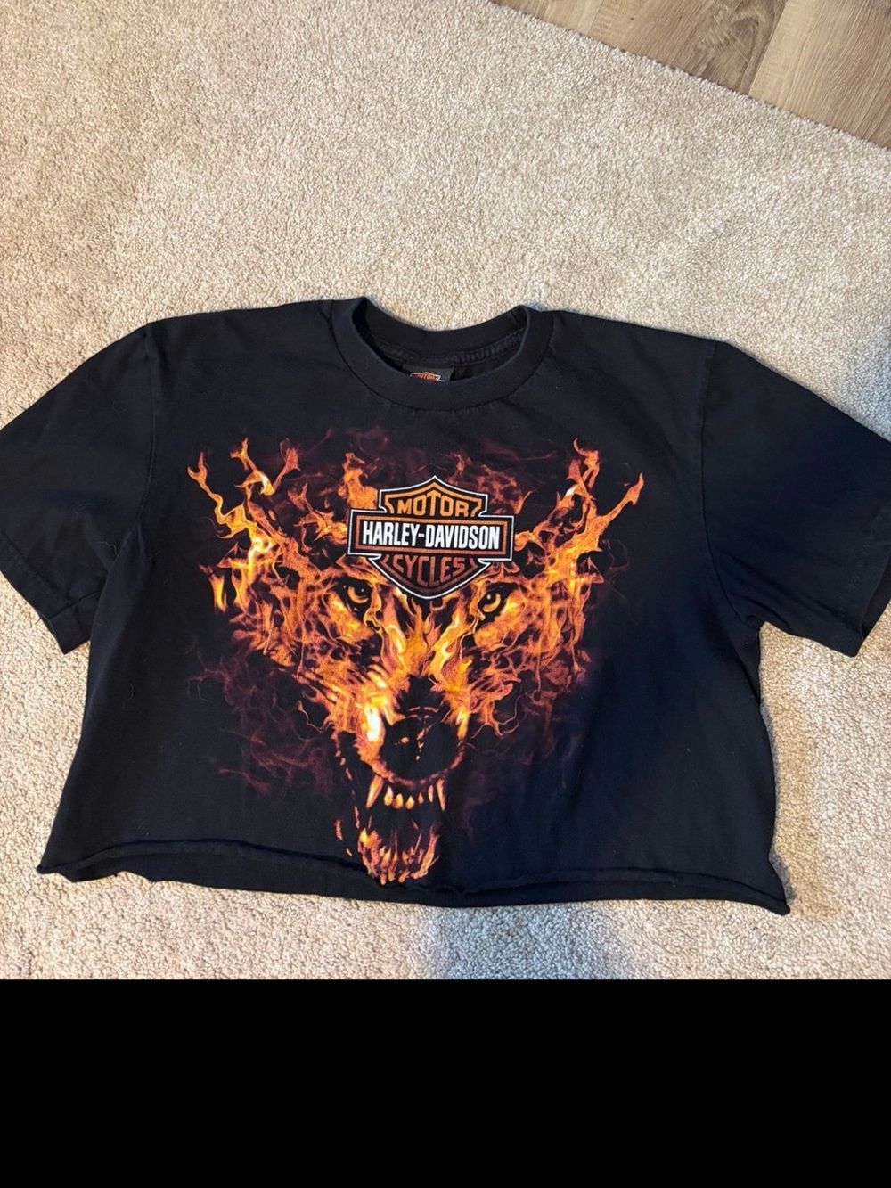 Vintage Harley-Davidson Louisville KY Flame Wolf Graphic Cropped T-Shirt Med